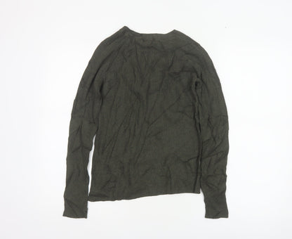 H&M Women Green Size S Rib Knit Mock Neck Button Jumper