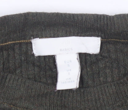 H&M Women Green Size S Rib Knit Mock Neck Button Jumper