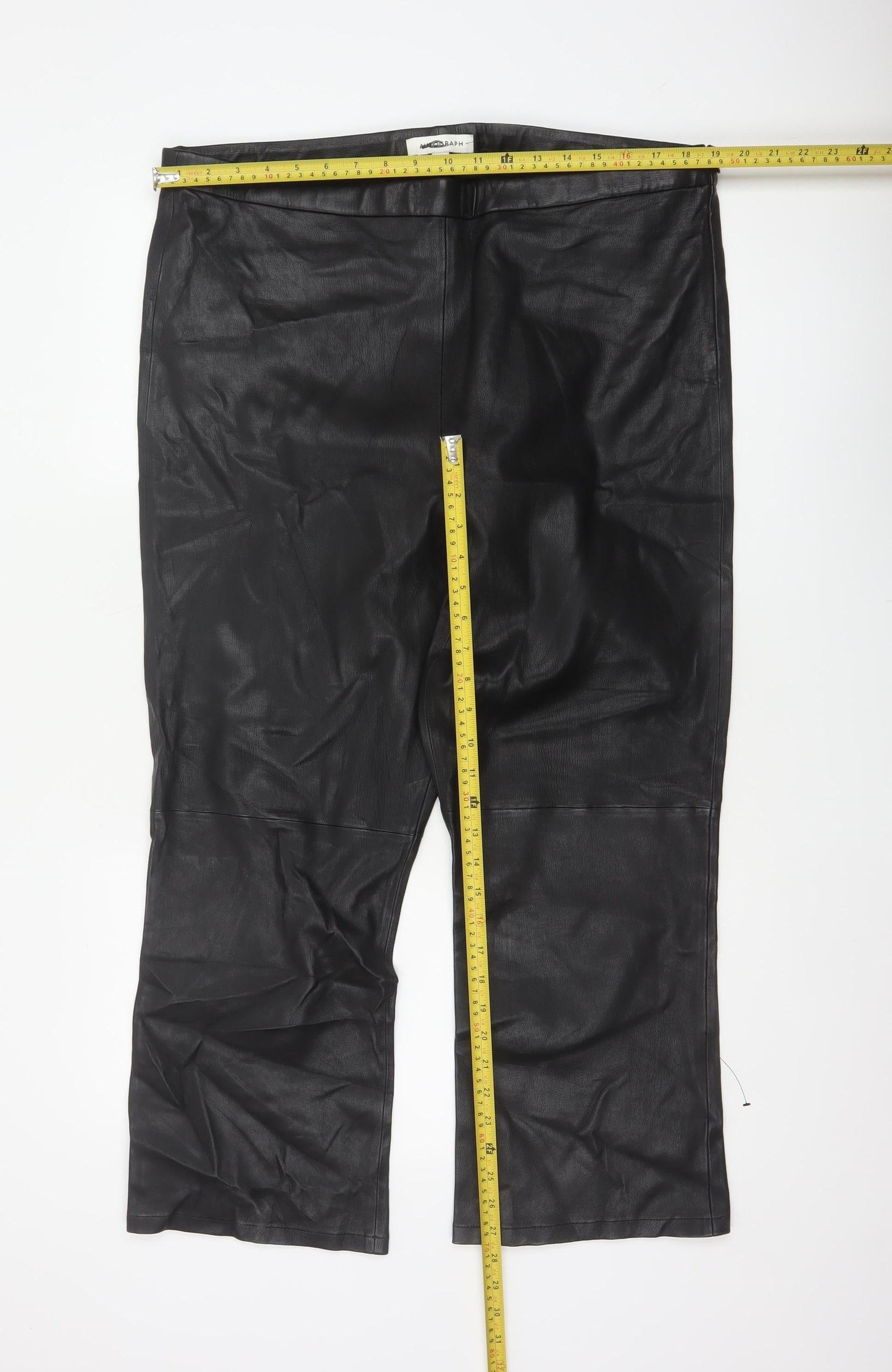 Autograph Women’s Black Leather Straight Trousers UK 20 High Rise