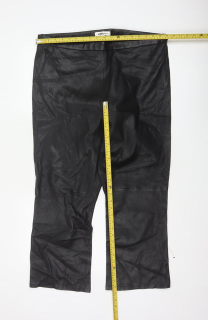 Autograph Women’s Black Leather Straight Trousers UK 20 High Rise