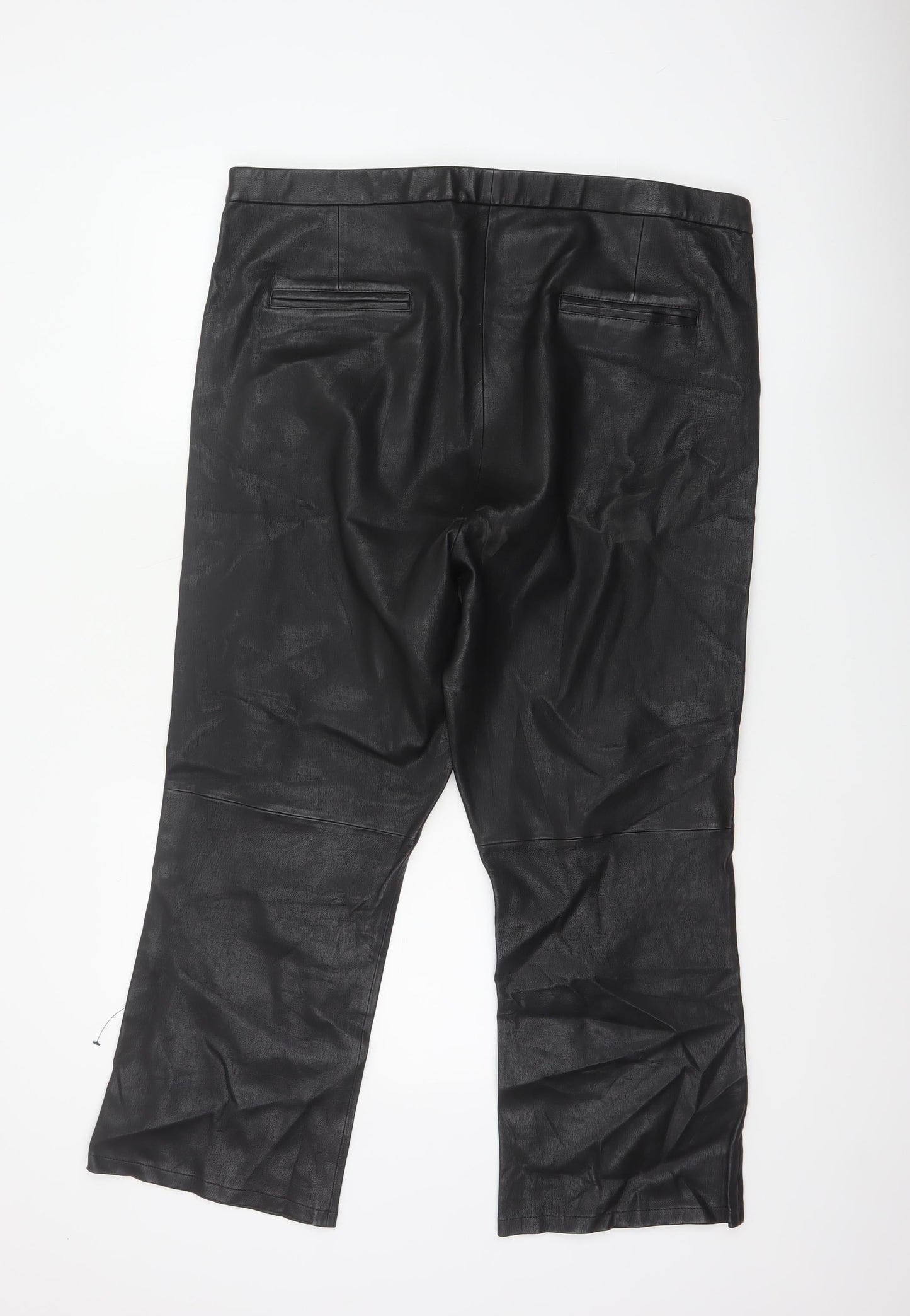 Autograph Women’s Black Leather Straight Trousers UK 20 High Rise