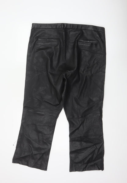 Autograph Women’s Black Leather Straight Trousers UK 20 High Rise