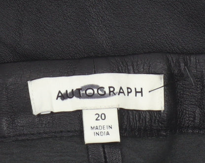Autograph Women’s Black Leather Straight Trousers UK 20 High Rise