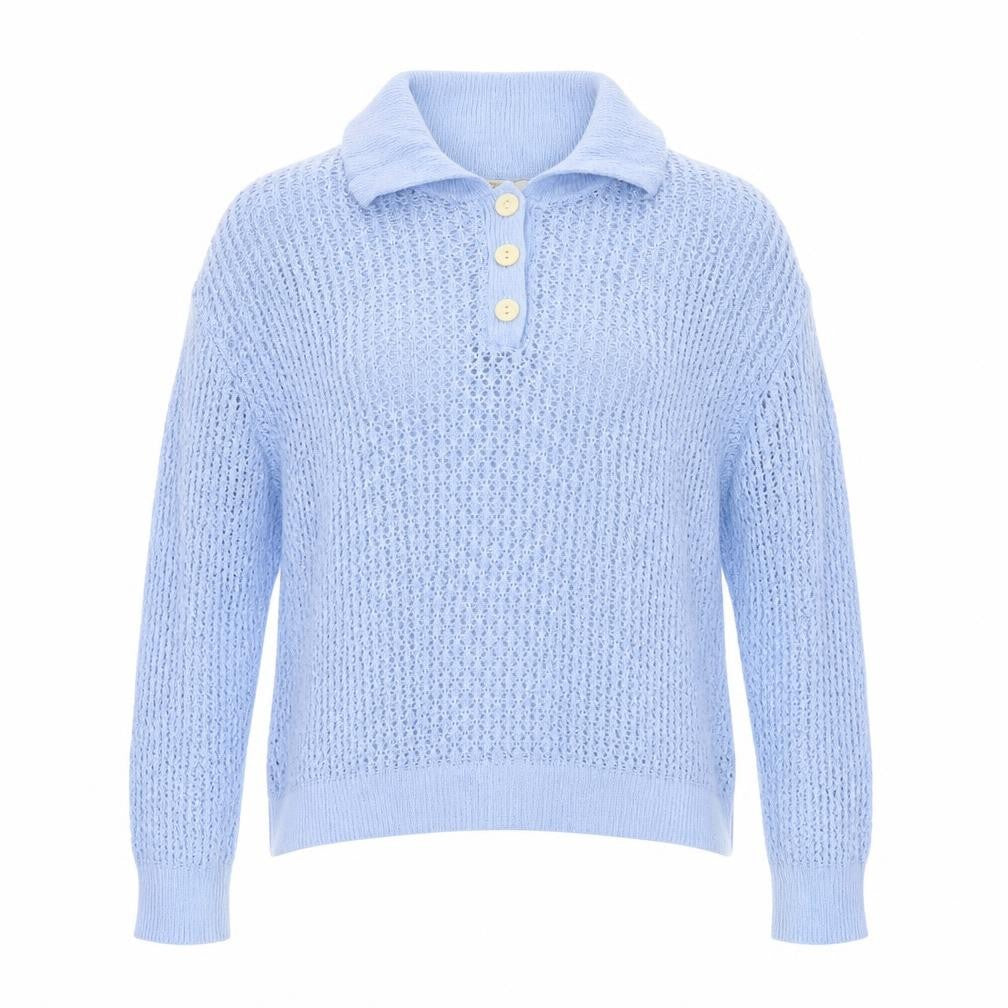 Rachel Zoe Women’s Blue L Open Knit Cowl Neck Henley Jumper