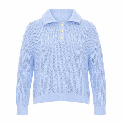 Rachel Zoe Women’s Blue L Open Knit Cowl Neck Henley Jumper
