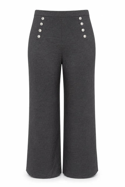 H&M Women Grey UK 18 Wide-Leg Sailor Button Trousers