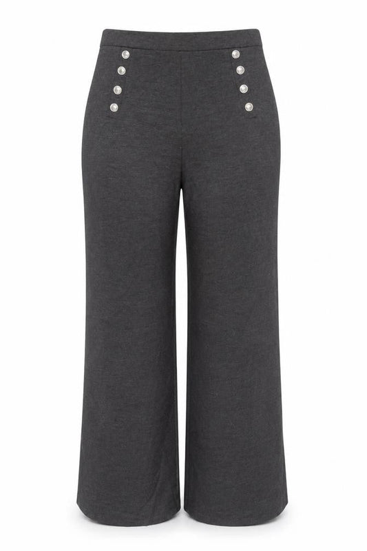 H&M Women Grey UK 18 Wide-Leg Sailor Button Trousers