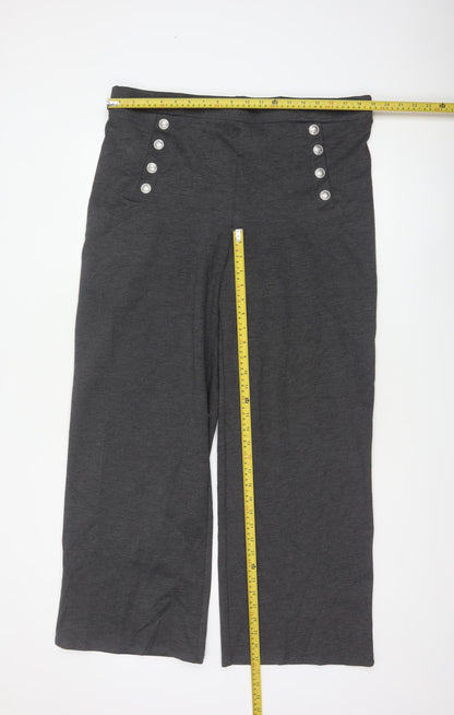 H&M Women Grey UK 18 Wide-Leg Sailor Button Trousers