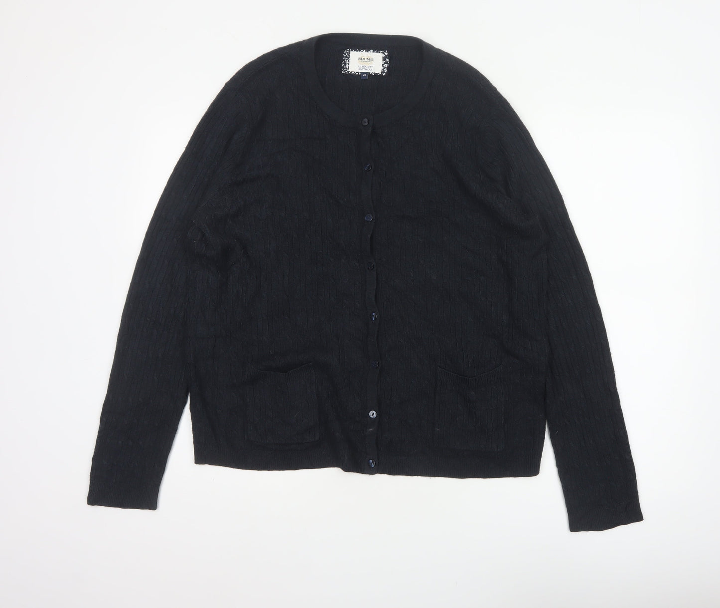 Maine Women’s Black Size 20 Cable Knit Button Cardigan with Pockets