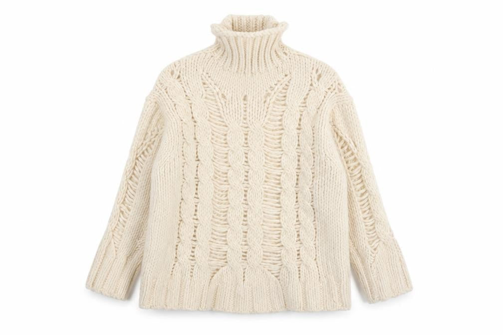 Zara Women Ivory L Cable Knit Roll Neck Chunky Jumper