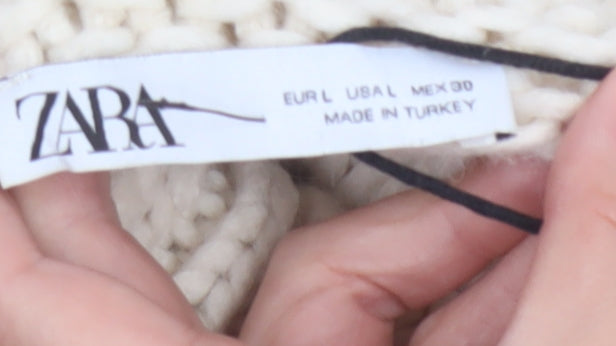 Zara Women Ivory L Cable Knit Roll Neck Chunky Jumper