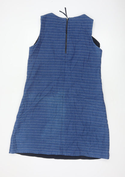 Toast Women’s Blue Striped UK 14 A-Line Pinafore Dress Linen Cotton