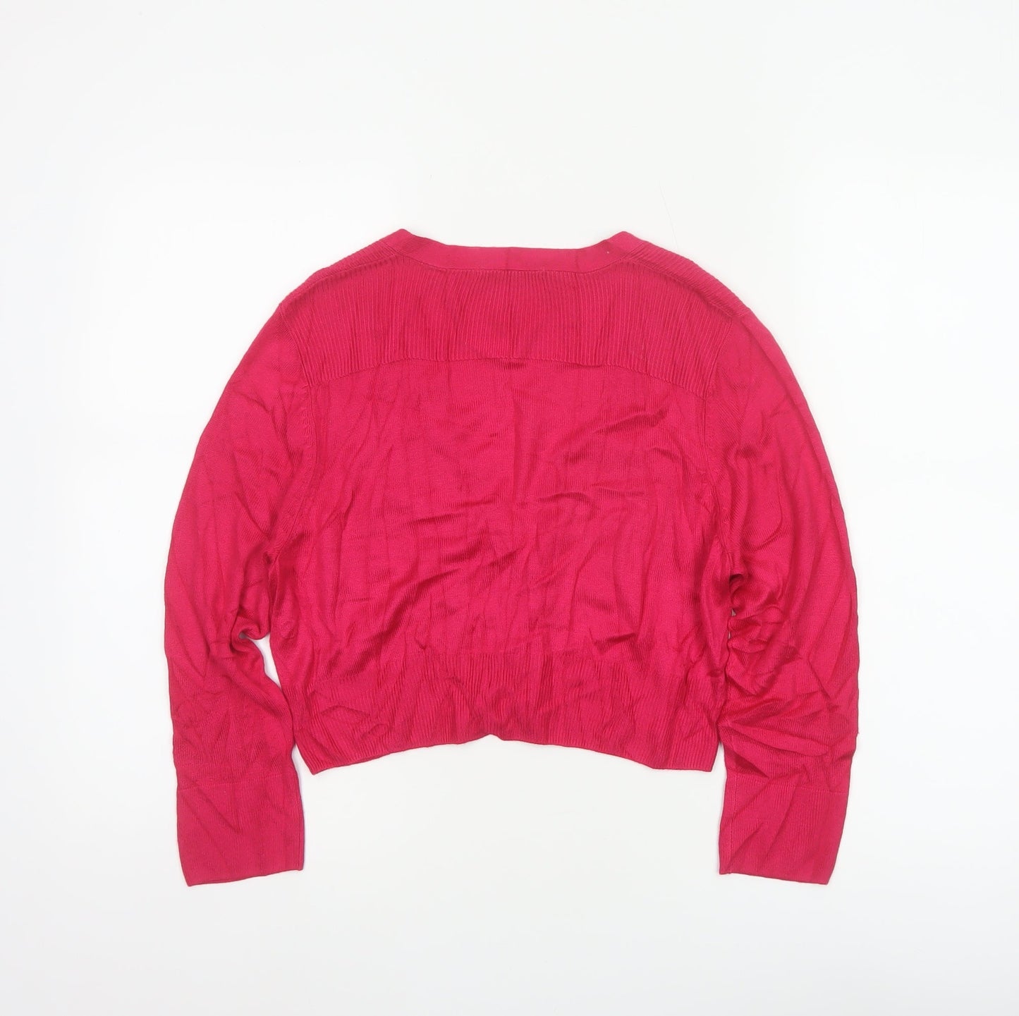 Marks and Spencer Women Pink UK 14 V-Neck Button Knit Cardigan