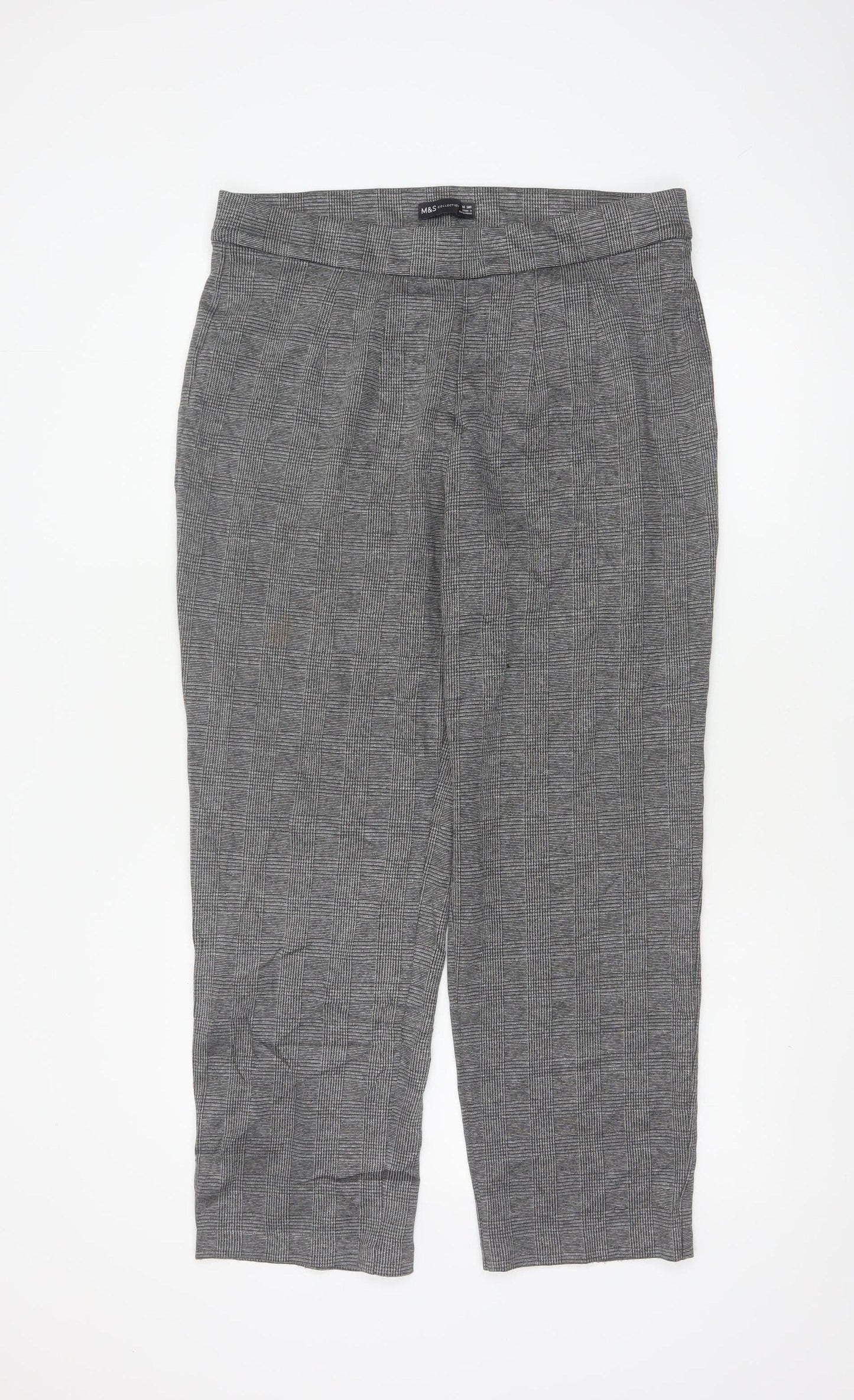 Marks & Spencer Women Grey Mix Size 16 Short Tapered Stretch Trousers
