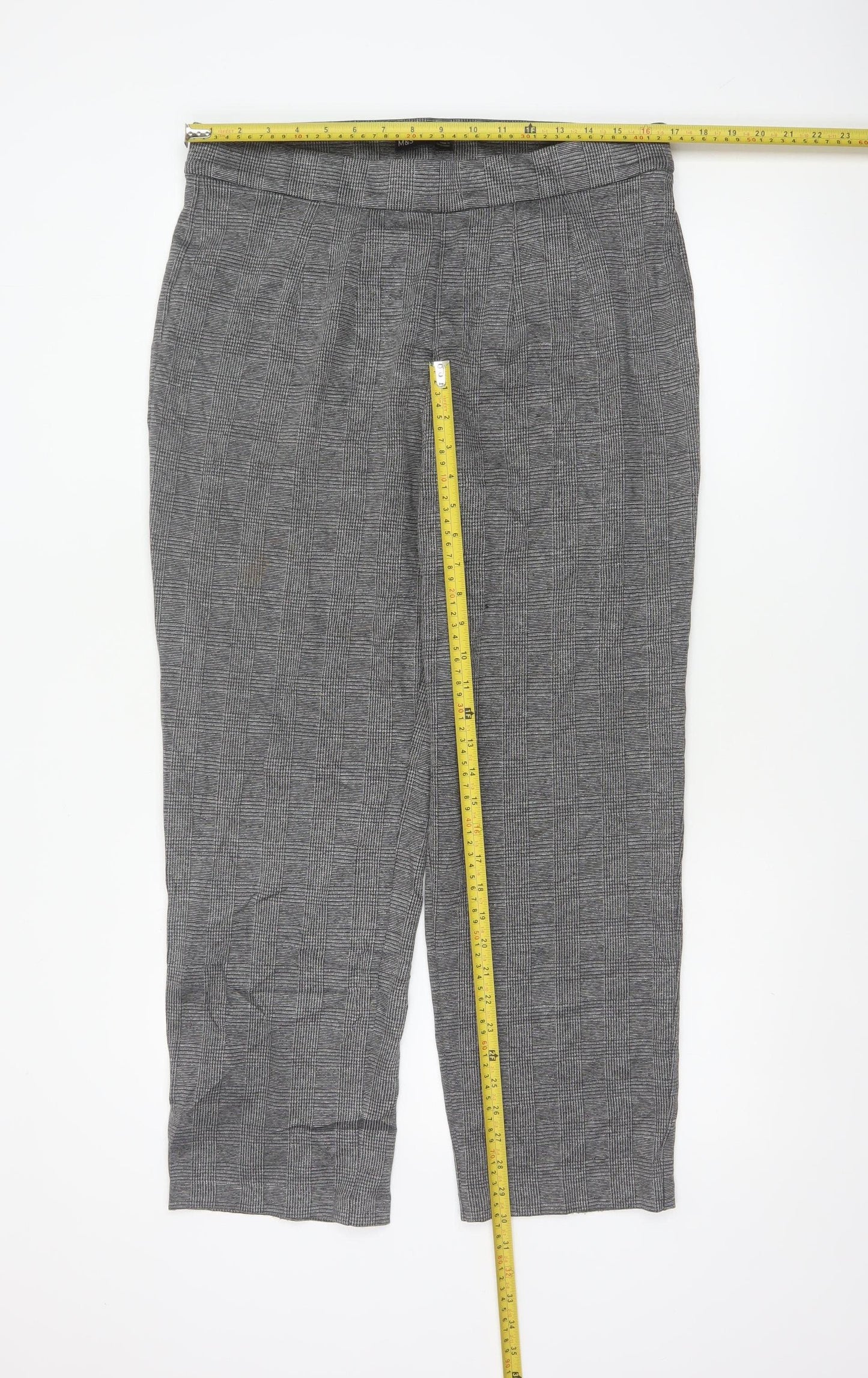 Marks & Spencer Women Grey Mix Size 16 Short Tapered Stretch Trousers
