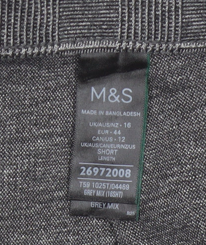 Marks & Spencer Women Grey Mix Size 16 Short Tapered Stretch Trousers