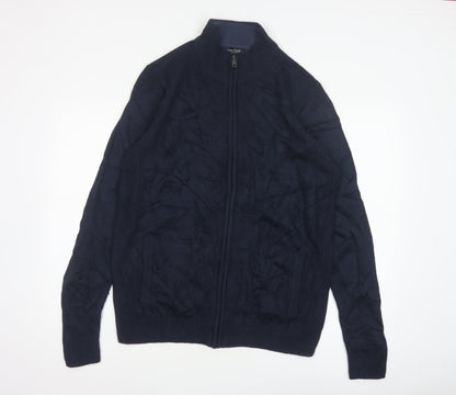 James Pringle Men’s Blue L Full Zip Cable Knit High Neck Jumper
