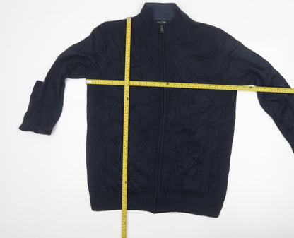 James Pringle Men’s Blue L Full Zip Cable Knit High Neck Jumper