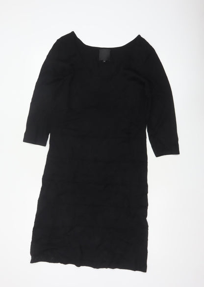Gestuz Women Black M Knee Length Sheath Knit 3/4 Sleeve Dress