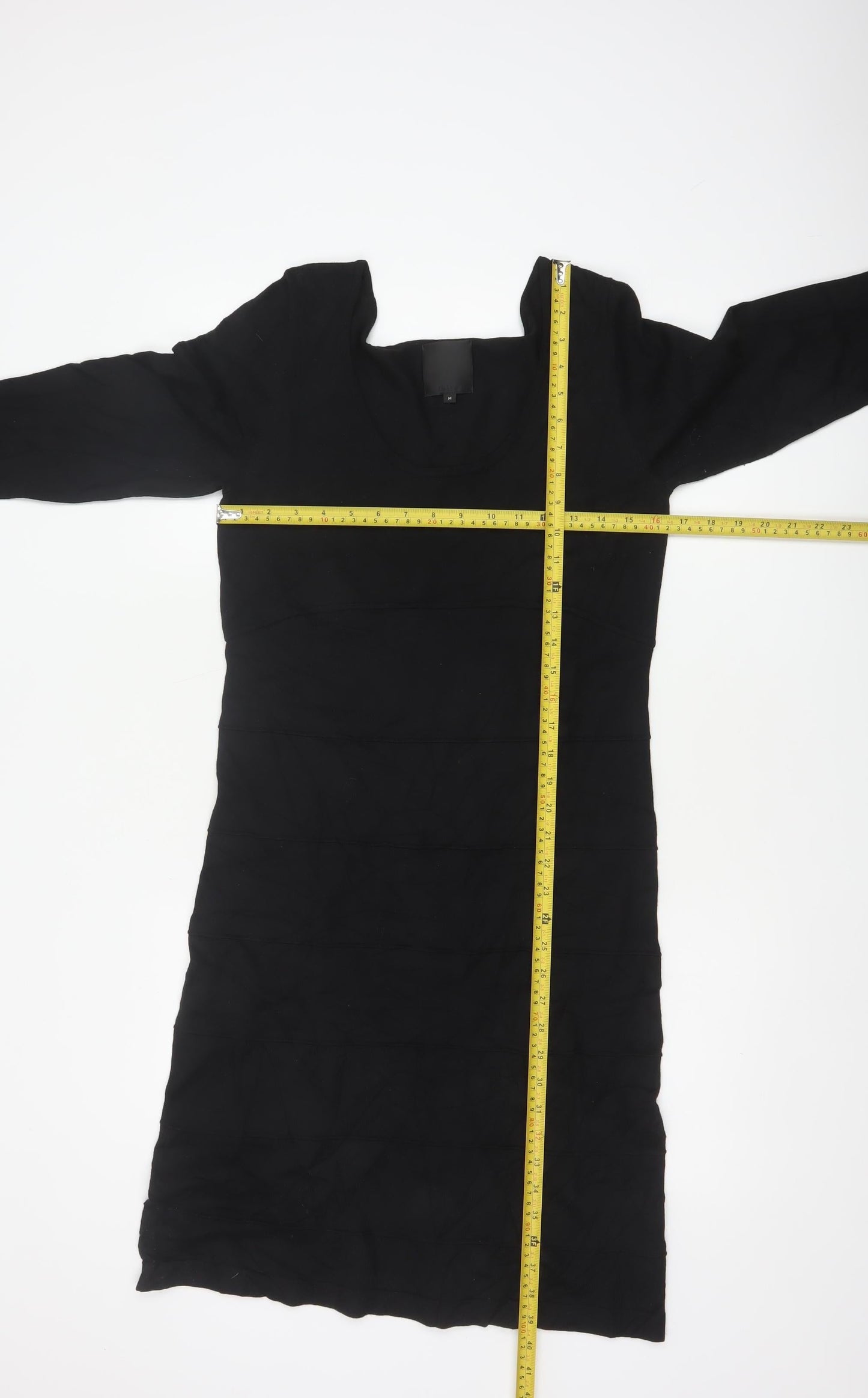 Gestuz Women Black M Knee Length Sheath Knit 3/4 Sleeve Dress