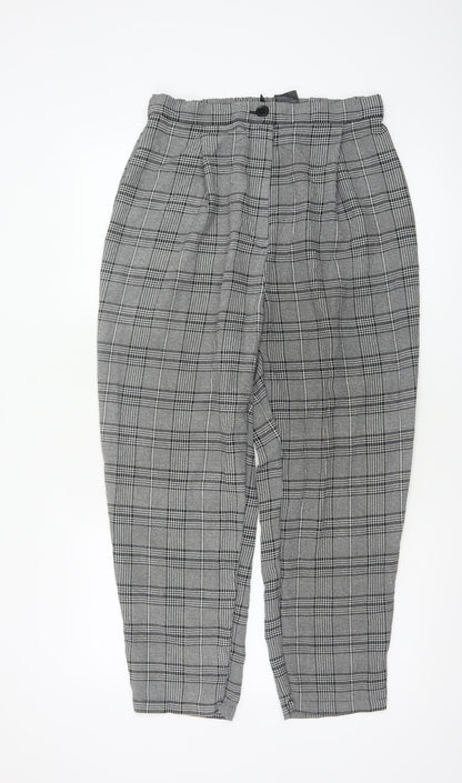 H&M Women’s Grey Check Paperbag Tapered Trousers UK 14