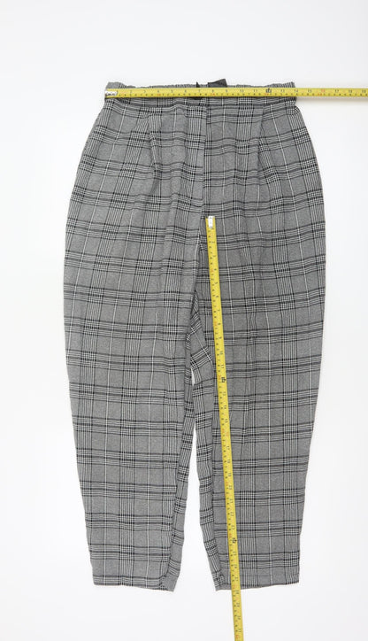 H&M Women’s Grey Check Paperbag Tapered Trousers UK 14