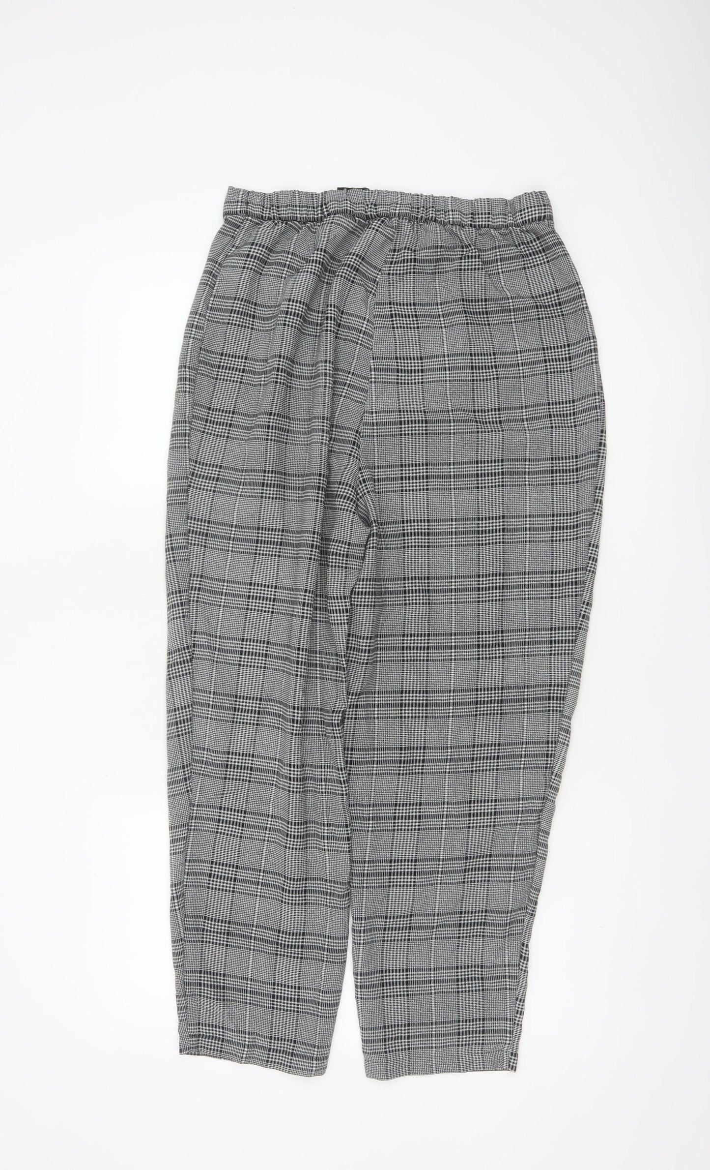H&M Women’s Grey Check Paperbag Tapered Trousers UK 14