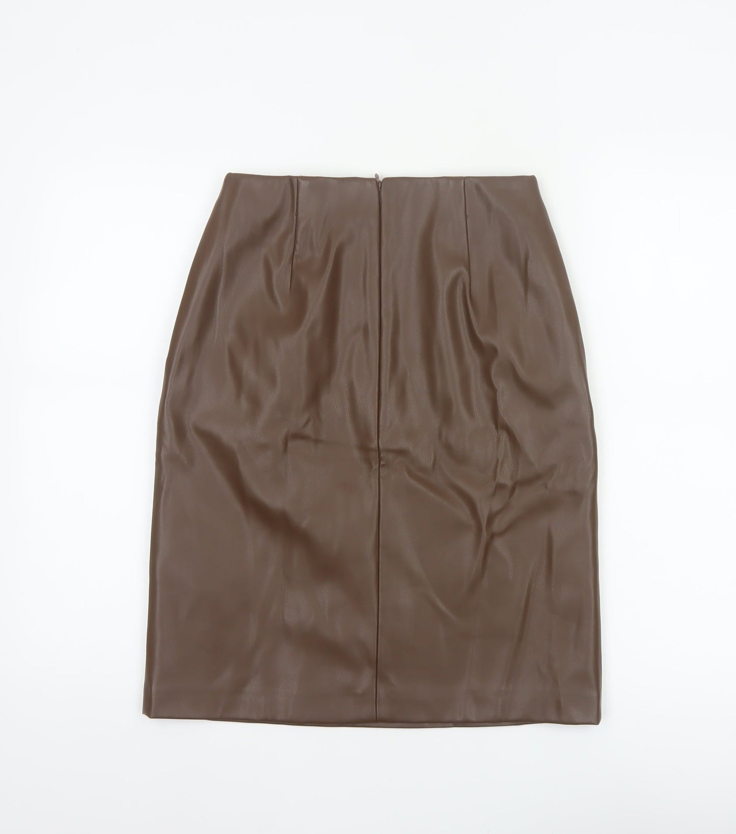 Marks and Spencer Women Brown UK 8 Faux Leather Pencil Knee Skirt