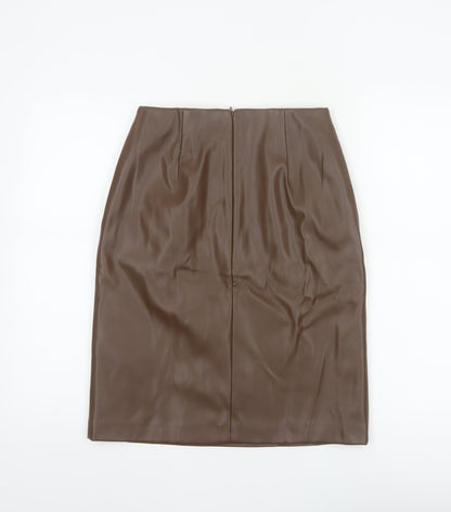 Marks and Spencer Women Brown UK 8 Faux Leather Pencil Knee Skirt