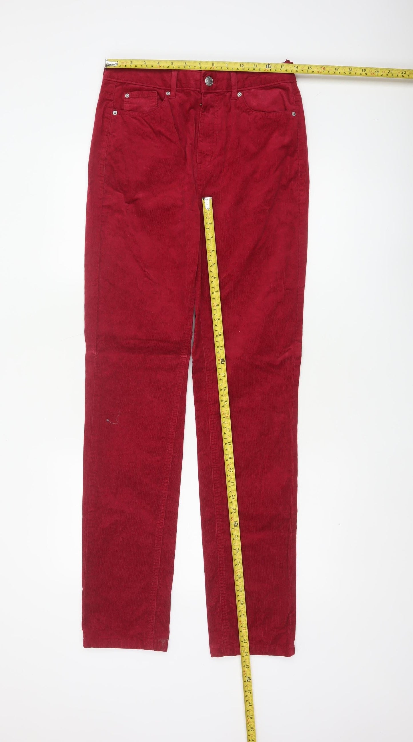 Marks and Spencer Women Red Corduroy Straight Trousers UK 10