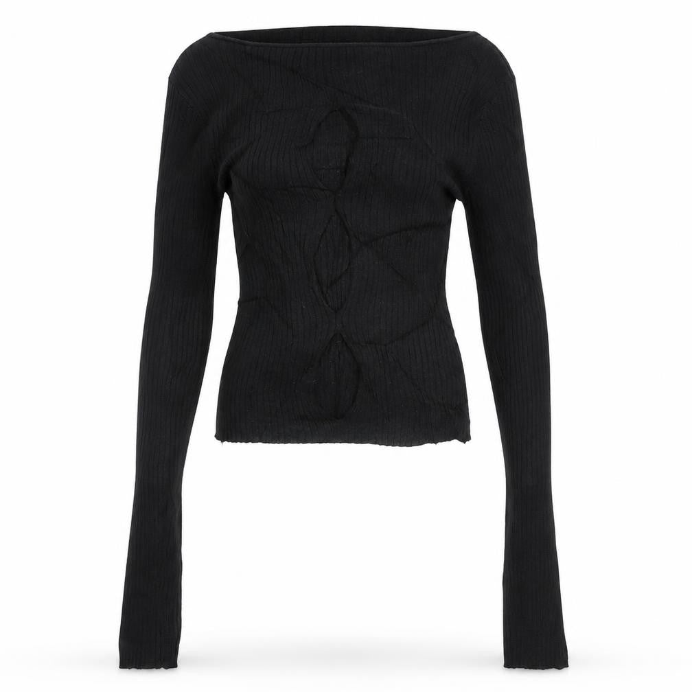 The Ragged Priest Women Black S Ribbed Boat Neck Knit Jumper