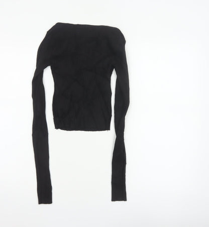 The Ragged Priest Women Black S Ribbed Boat Neck Knit Jumper