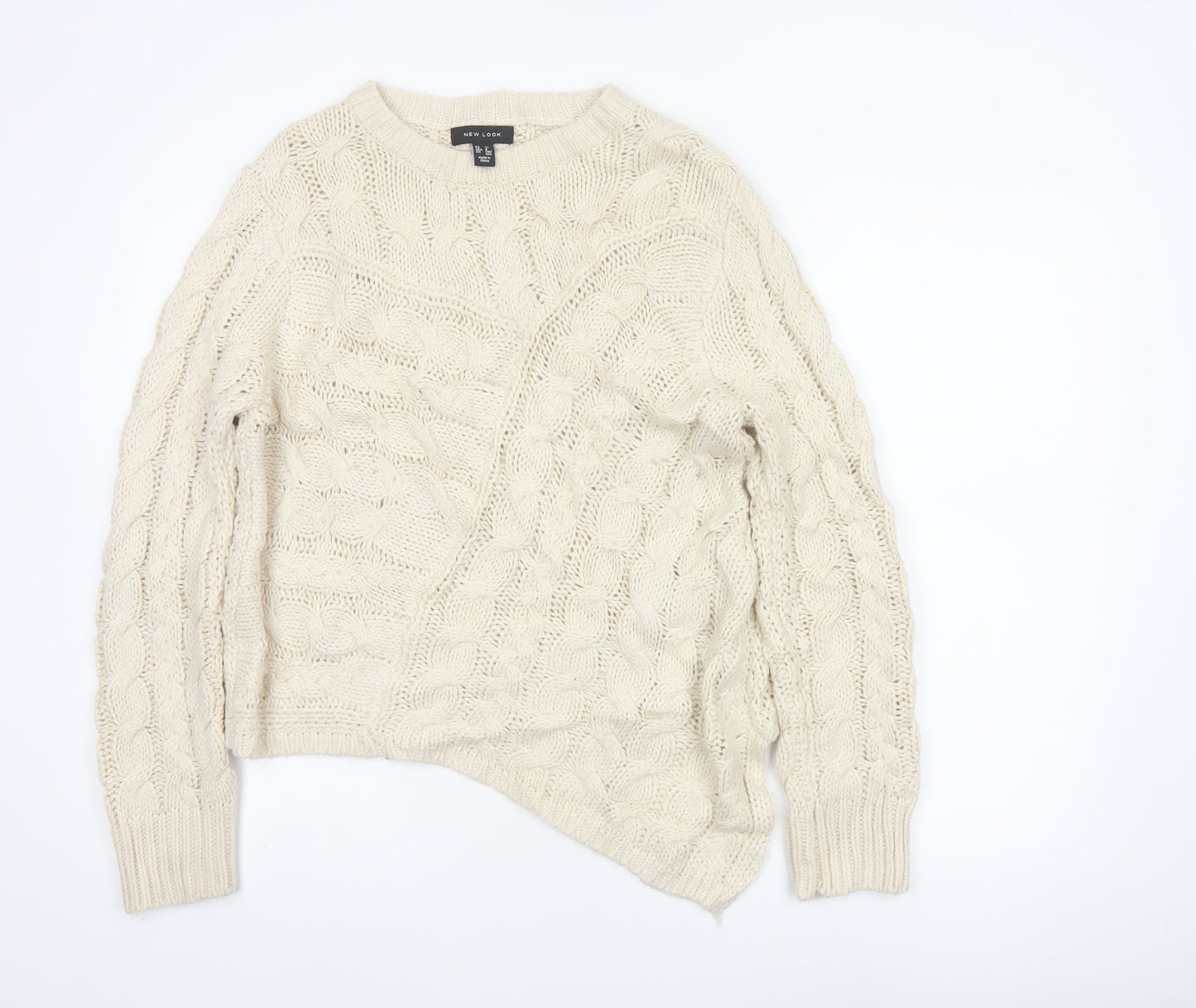 New Look Women Ivory UK 12 Cable-Knit Crew Neck Acrylic Pullover Jumper