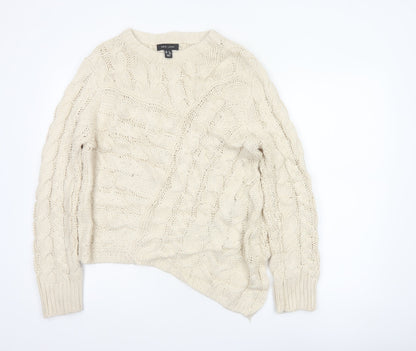 New Look Women Ivory UK 12 Cable-Knit Crew Neck Acrylic Pullover Jumper