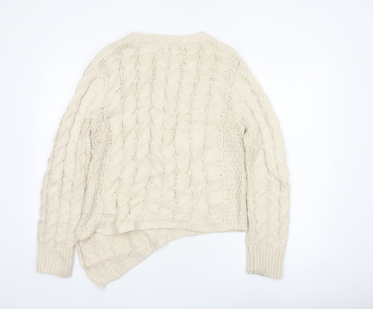 New Look Women Ivory UK 12 Cable-Knit Crew Neck Acrylic Pullover Jumper
