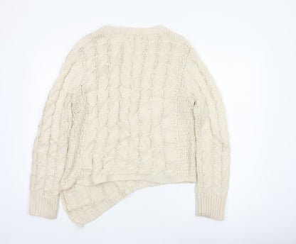 New Look Women Ivory UK 12 Cable-Knit Crew Neck Acrylic Pullover Jumper