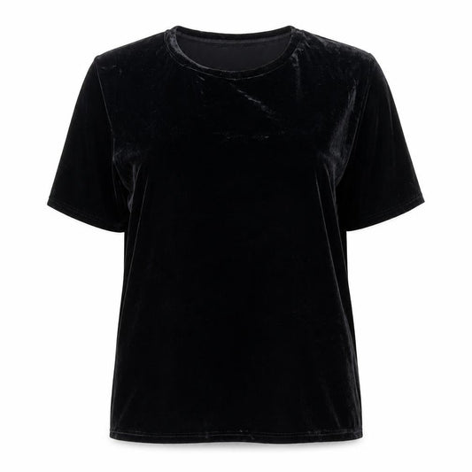 Long Tall Sally Women Black L Velvet Basic Short Sleeve T-Shirt