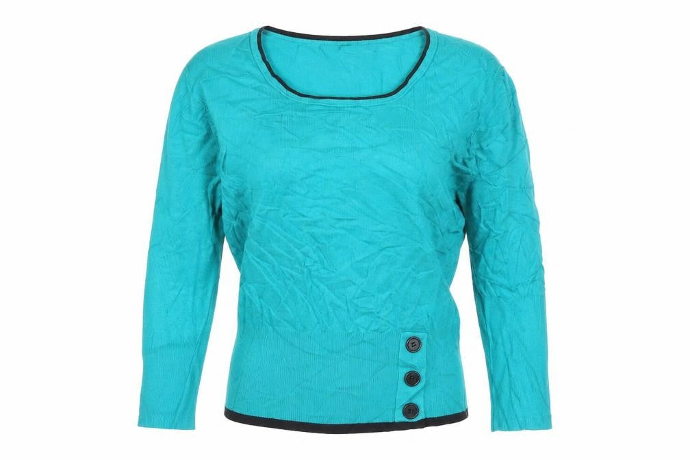 Front view of Roman Women Blue, size 10, Scoop Neck Button Detail Knit Jumper