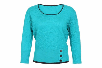 Front view of Roman Women Blue, size 10, Scoop Neck Button Detail Knit Jumper