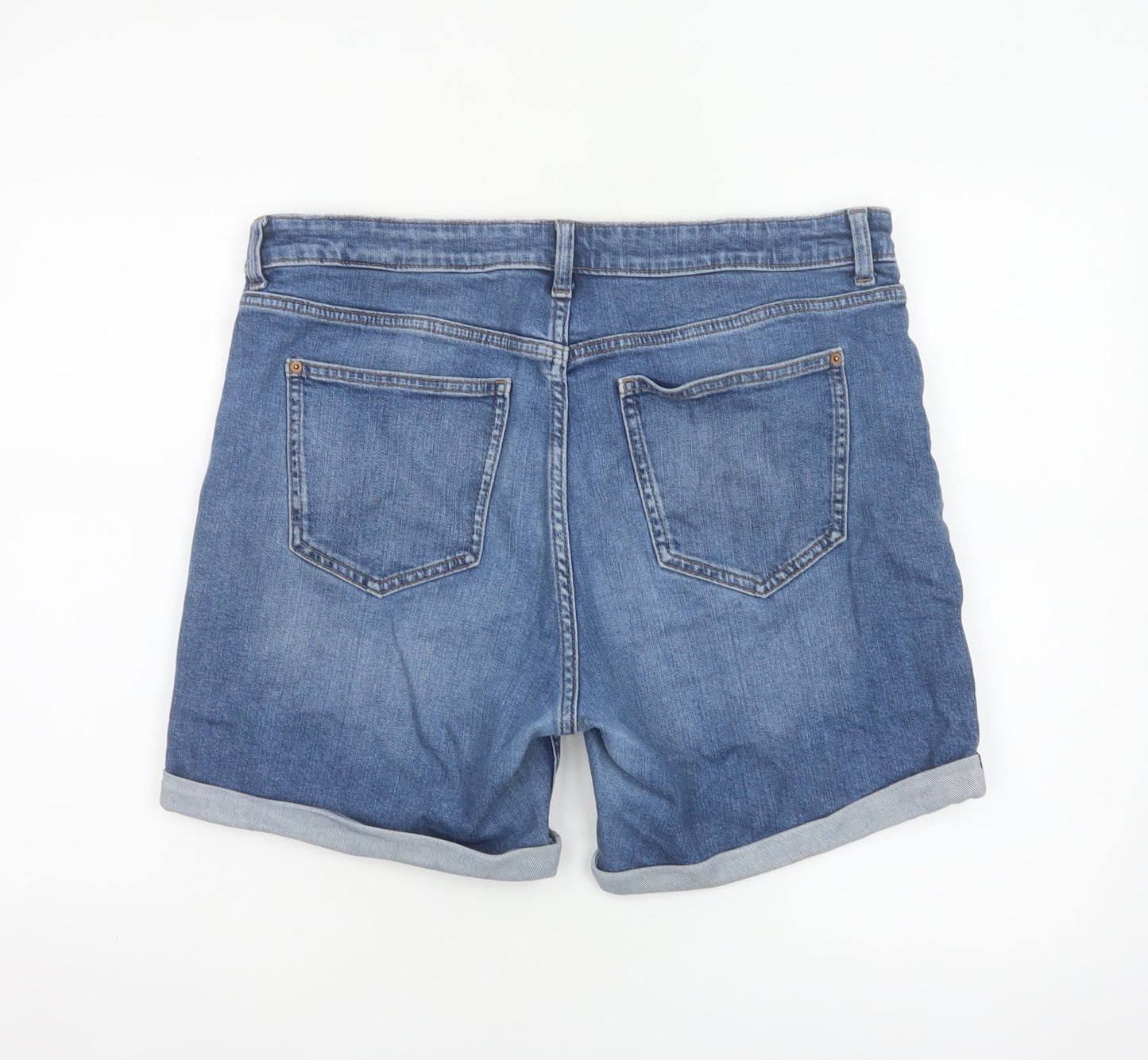 Marks and Spencer Women's Blue Denim Boyfriend Shorts UK 14 Cuffed
