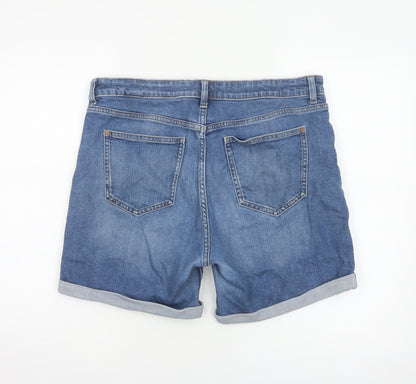 Marks and Spencer Women's Blue Denim Boyfriend Shorts UK 14 Cuffed