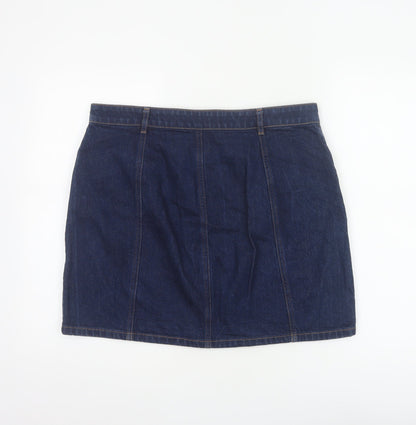 Marks and Spencer Women Blue Size 14 Denim Mini Straight Pencil Button Skirt