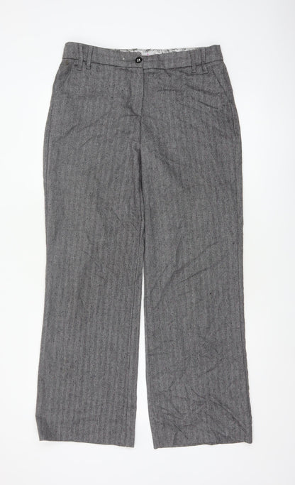 Per Una Women Grey Herringbone Linen Blend Straight Trousers UK 12
