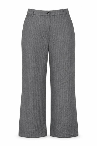 Per Una Women Grey Herringbone Linen Blend Straight Trousers UK 12