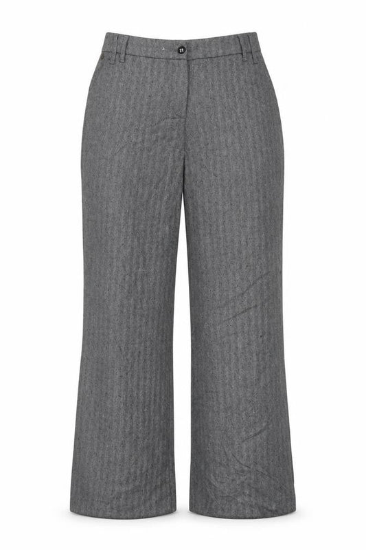 Per Una Women Grey Herringbone Linen Blend Straight Trousers UK 12