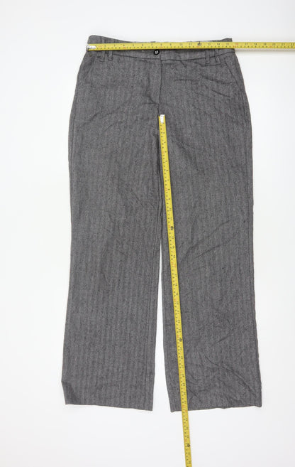 Per Una Women Grey Herringbone Linen Blend Straight Trousers UK 12