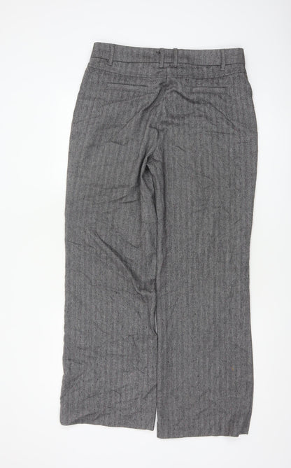 Per Una Women Grey Herringbone Linen Blend Straight Trousers UK 12