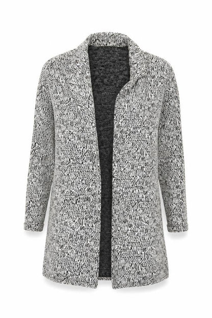Front view of Miss Selfridge Women Black White UK 6 Long Open Knit Jacket Geometric
