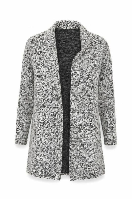 Miss Selfridge Women Black White UK 6 Long Open Knit Jacket Geometric
