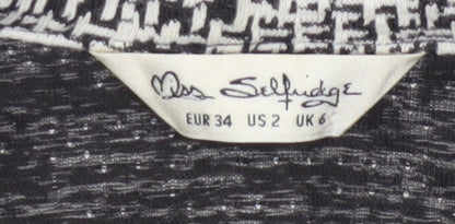 Miss Selfridge Women Black White UK 6 Long Open Knit Jacket Geometric
